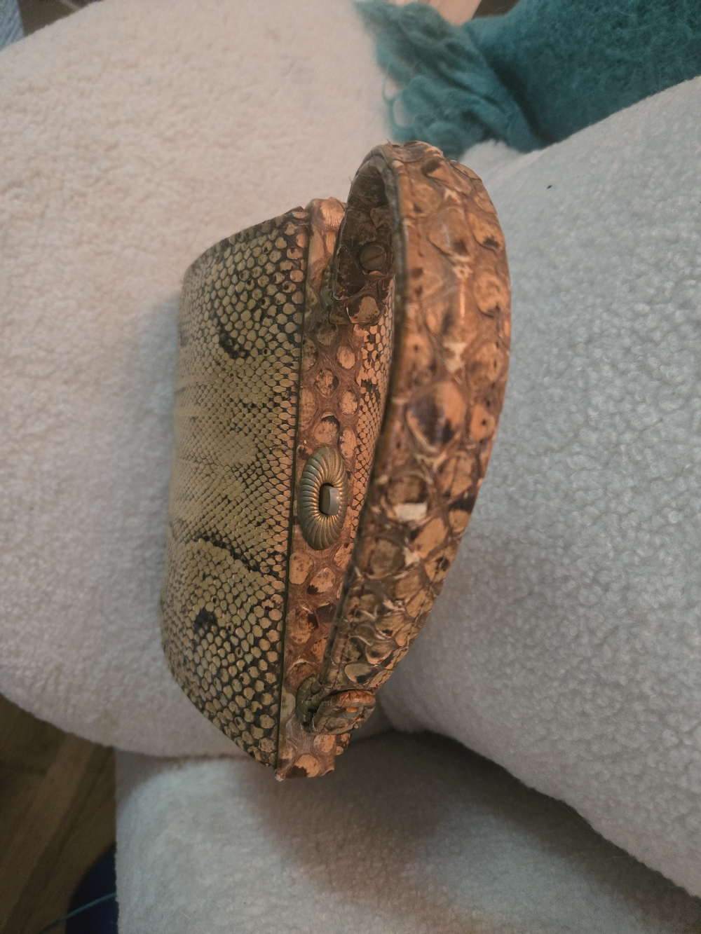 Luxurious Snake/Python Skin Top-Handle Bag in Olive Brown Vintage 1960's. - Picture 4 of 11